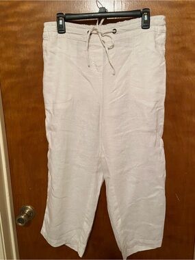 Linen Blend Wide Leg Crop Pants